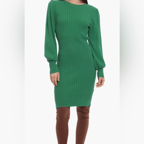 Donna Morgan Green Cable Knit Sweater Dress Size Large - Picture 1 of 4
